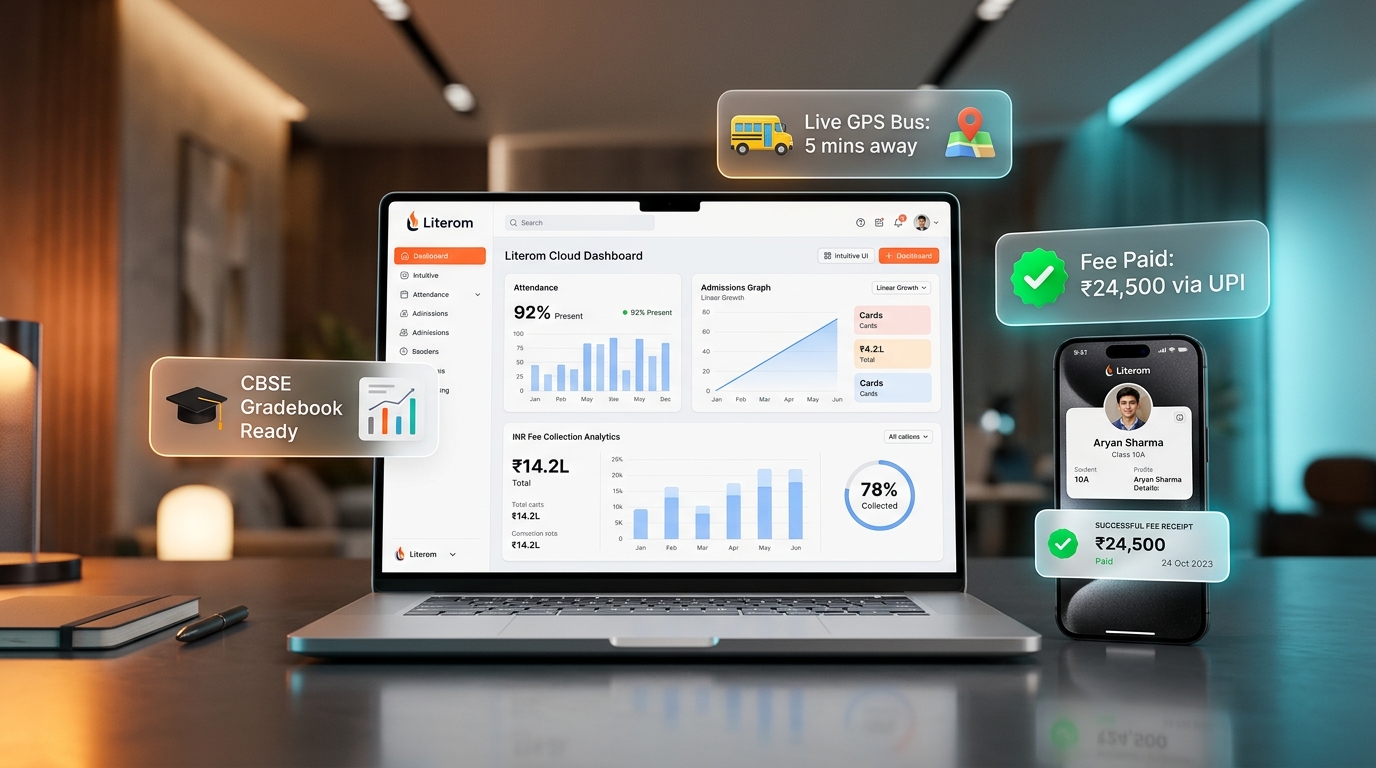 Literom Education ERP Cloud Dashboard and Parent Mobile App Showcase